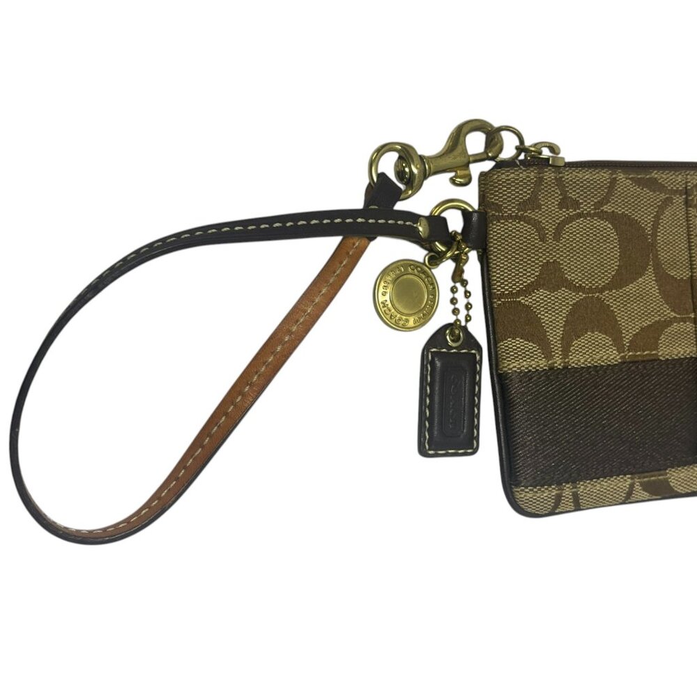 COACH  Brown legacy stripe signature wristlet with leather strap - Picture 8 of 12